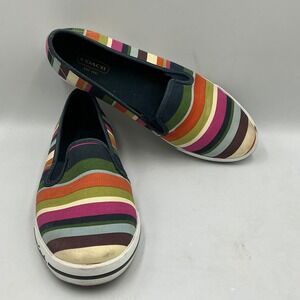 Coach Abbe Multicolor Striped Canvas Slip On Sneakers Womens 8B A1499 Navy